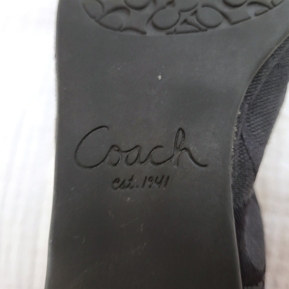 Coach Wanda Black Patent Leather Cap Toe Logo Fabric Ballet Flats 7 - Picture 9 of 11